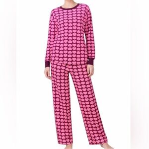KATE SPADE pink & red heart pajama set velour TWO PIECE lounge pants w/pockets